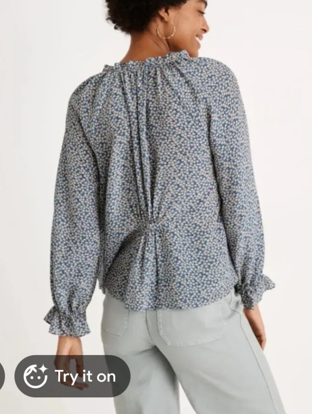 Silk Poet Blouse In Bitsy Blue Floral